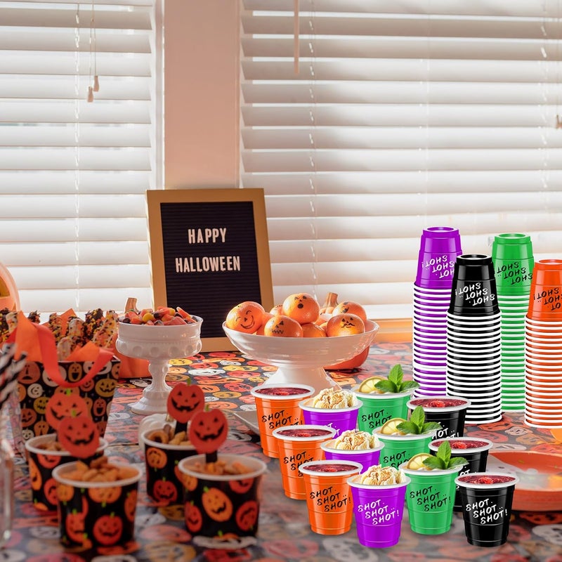 cssopenss 120 Pcs 2 oz Halloween Shot Cups Halloween Plastic Shot Glasses Assorted Color shot Glasses for Party Wedding Birthday Family Gatherings and Festive Celebrations - Image 4